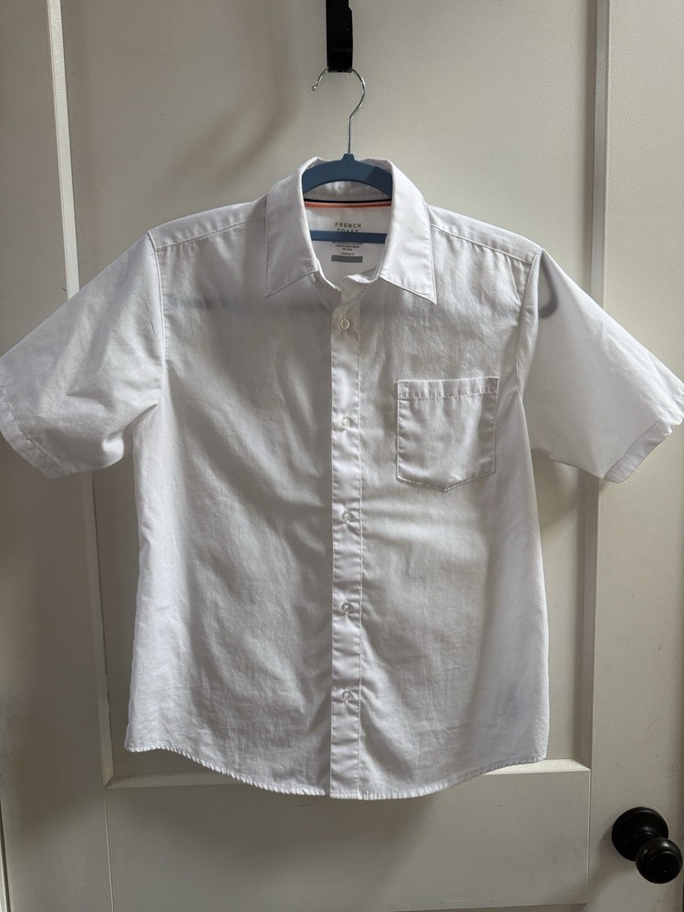French Toast Boys White Short Sleeve Uniform Shirt Size 14 55% Cotton 45% Poly