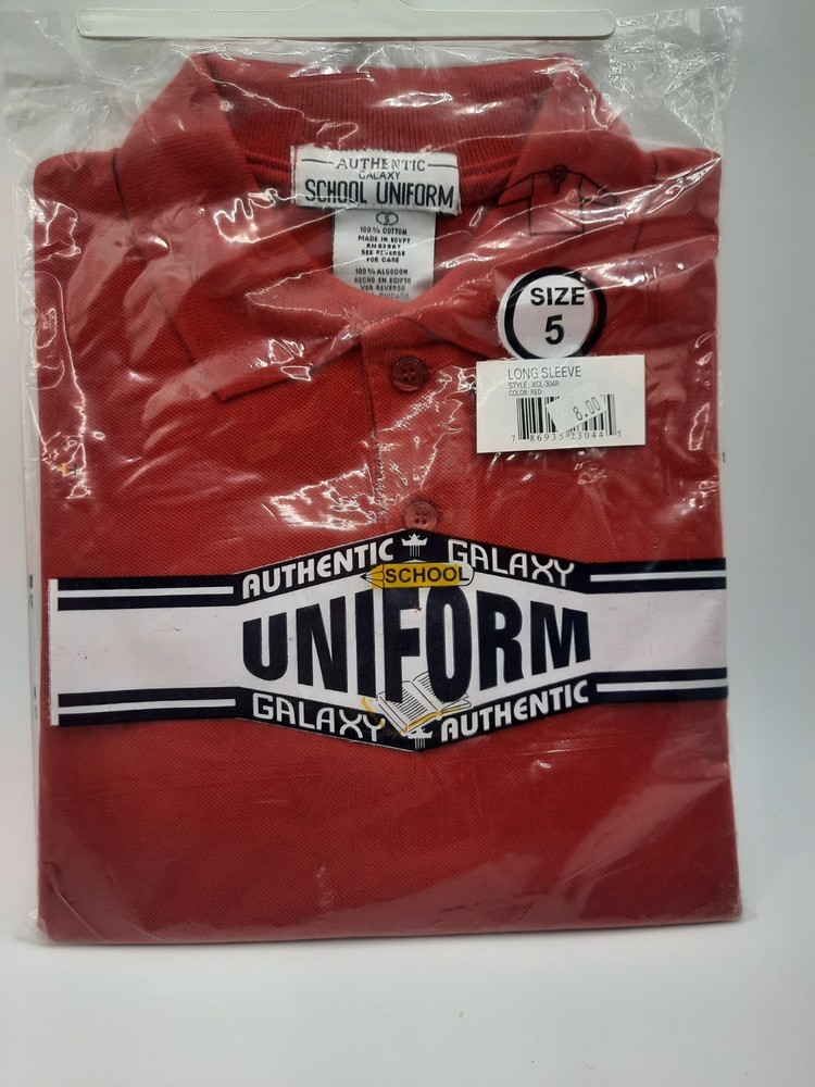 Authentic Galaxy School Uniform Shirt, Size 5, Long Sleeve, Red