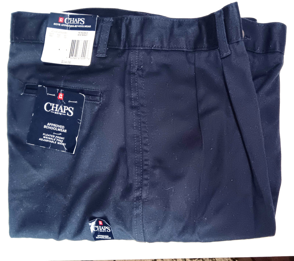 CHAPS BRAND Boys Navy Blue School Uniform Pants, size 16 HUSKY, New with Tags
