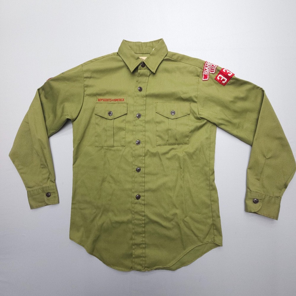 Vintage ~70s USA Boy Scouts Of America Boys Uniform Shirt Youth 14 Green BSA