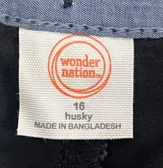 WONDER NATION Black Flat Front School Approved Uniform Shorts Boys Size 16 Husky