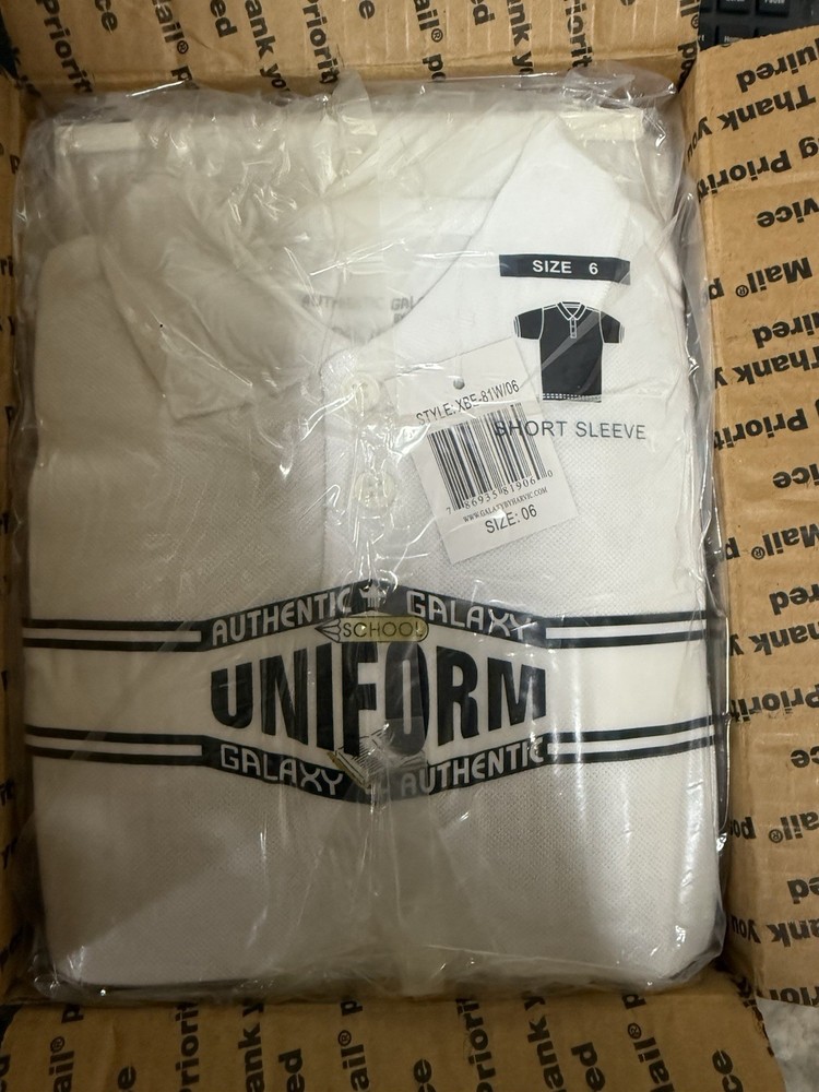 Authentic Galaxy School Uniform Polo shirt size 6 white, pack of 12