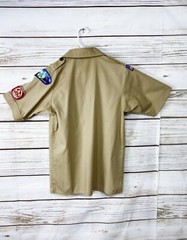 Boy Scouts Of America Boys Shirt Sz L Khaki Collared Button Up Pockets Official