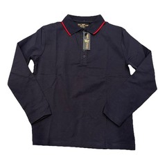 Gold Label Boys Sz 12 long-sleeve pique polo shirt in navy & red trim