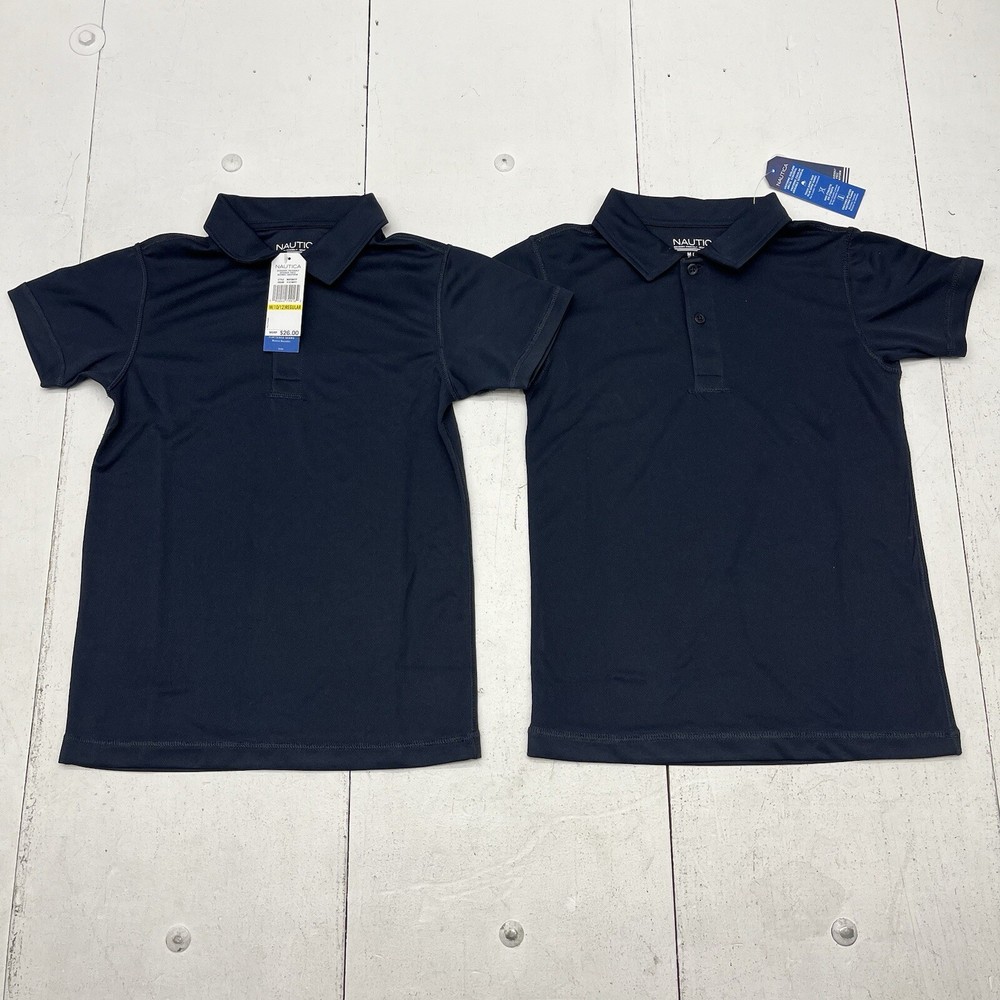 Nautica 2-Pack Navy Blue Short Sleeve Polo Shirts School Uniform Unisex M 8-10 Y