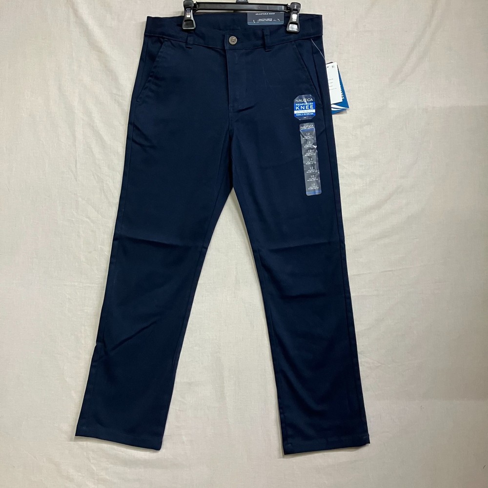 Nautica School Uniform Pants Boys Size 12 Husky Navy Adjustable Waist Stretch