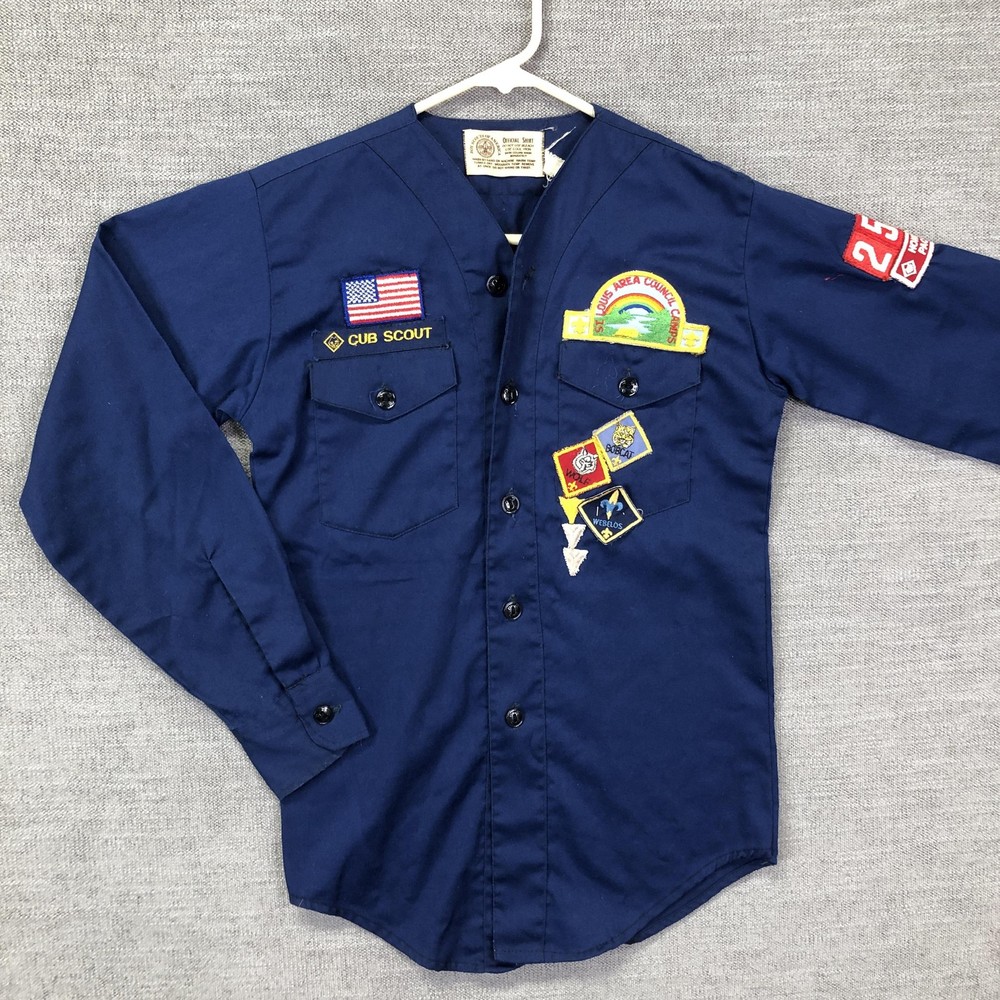 Vintage Boy Scouts Of America Shirt Youth S Blue Cub Scout Uniform Patches 80s