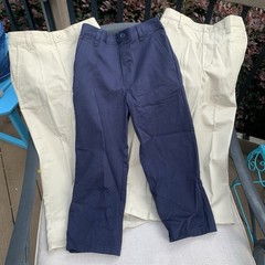 French Toast Boys 3 Pair School Uniform Elastic Back Pants size 6 Tan & Navy