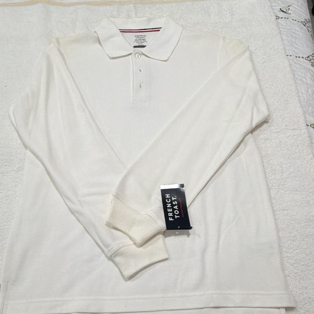 French Toast Boys Long Sleeve Pique Polo Shirt White XL (14/16) Cotton Blend