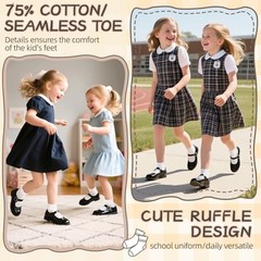 6 Pairs Girls Ruffle Socks Toddler Kids School Uniform Soft 8-10 Years White