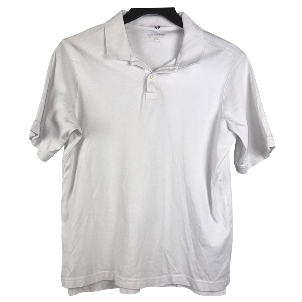 Lands’ End Polo Shirt Kids XL 18-20 White Short Sleeve Cotton School Uniform