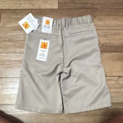 A+ Boys Beige Uniform Shorts Size 7 Twill Polyester Pockets Zip