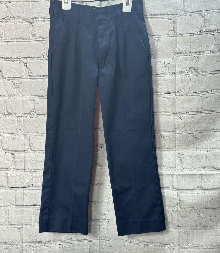 Boys A+ Fabrics School Uniform Pants Slim Front Pleated Blue Navy Size 6