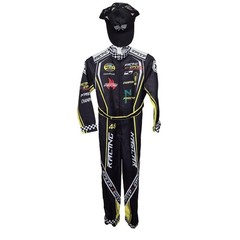 Nascar Race Car Driver Jumpsuit Boys M 52″-55″ Black Checkered Suit Hat Costume