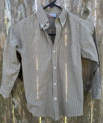 ORIENT EXPRESSED Size 7 Button Down Dress Shirt Brown Green Tiny Gingham