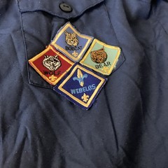 Vintage Boy Scouts of America Uniform Youth Shirt (L) Blue Sewn Patches