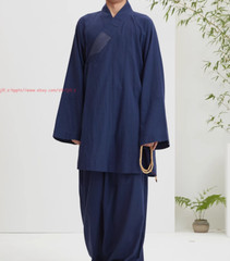 Buddhist Shaolin Monk Robe Full Set/Cotton Thin Kung Fu Suit Meditation Uniforms