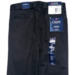 NWT Chaps Boys Black School Uniform Flat Front Stretch Twill Pants Size 4 Reg