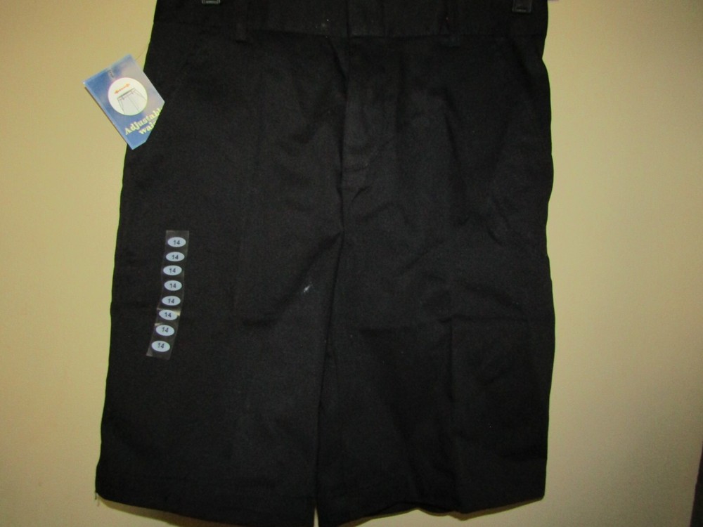 UNIVERSAL School Uniform BLACK Boys Size 14 FLAT FRONT Shorts ADJUSTABLE WAIST