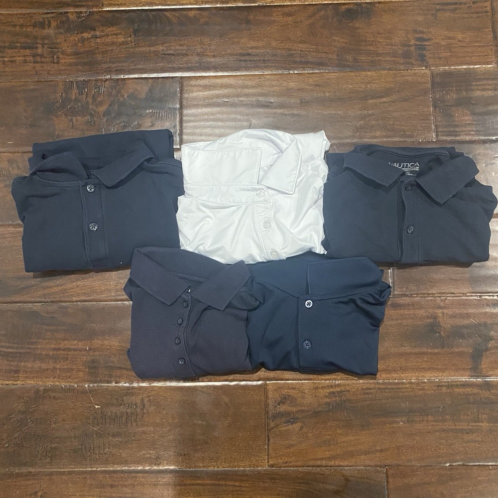 Nautica Old Navy Arrow PS Boys Polo Shirts Lot 5 Navy White L XL S