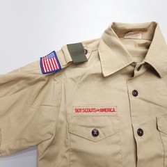 Vintage USA Boy Scouts Of America Boys Uniform Shirt Youth 16 Tan BSA Patches