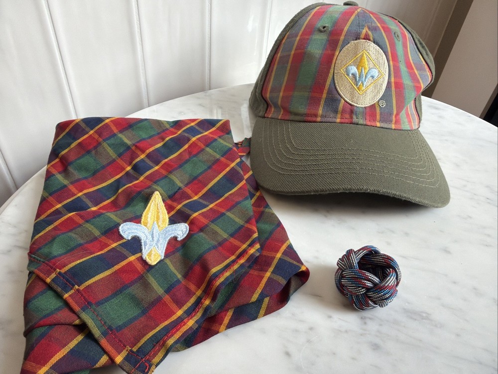 Boyscouts Of America Weblow Uniform Hat, Slide, And Neckerchief