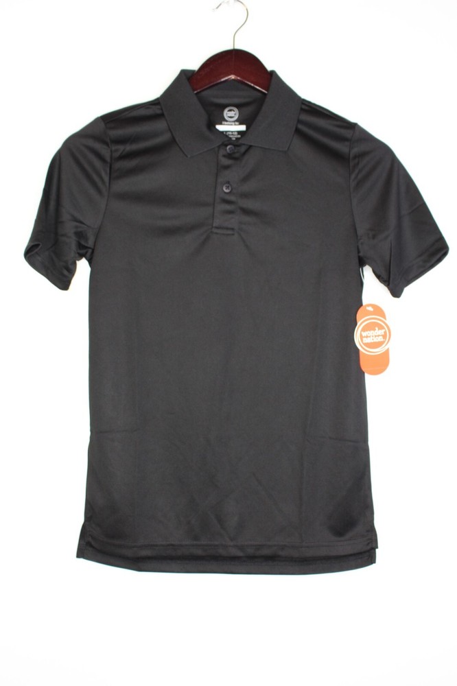 Boys Wonder Nation School Uniform Short Sleeve Performance Polo 4-Pk Black Large