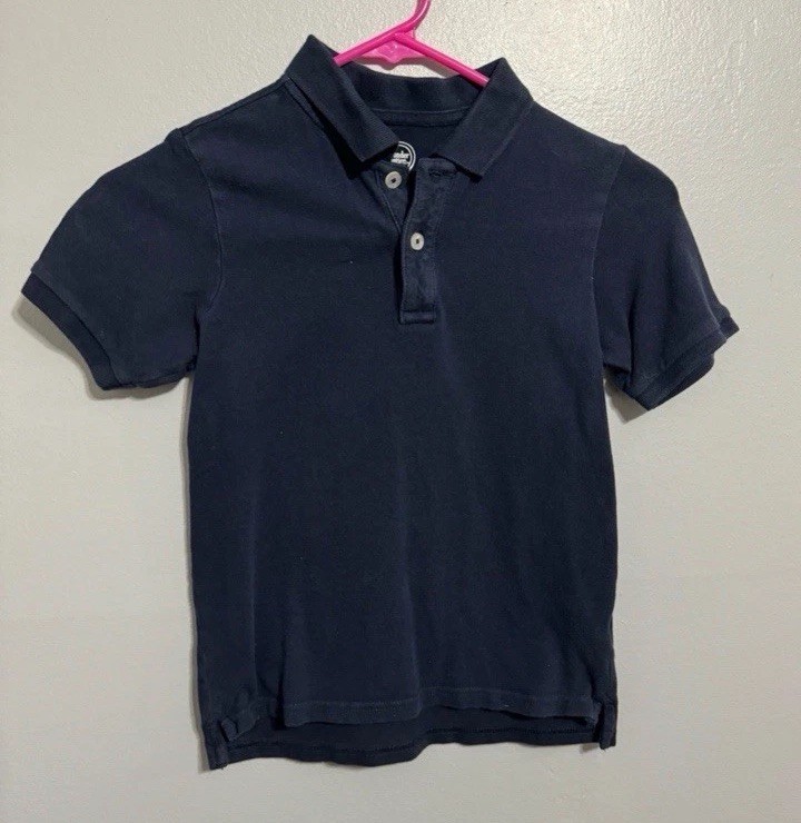 Boys School Uniform Shirt Navy Blue Size 6-7 Short Sleeve By Wonder Nation