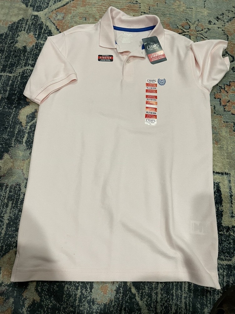 NWT Chaps Boys 18-20 XL Solid Short Sleeve Polo Shirt Natural Stretch