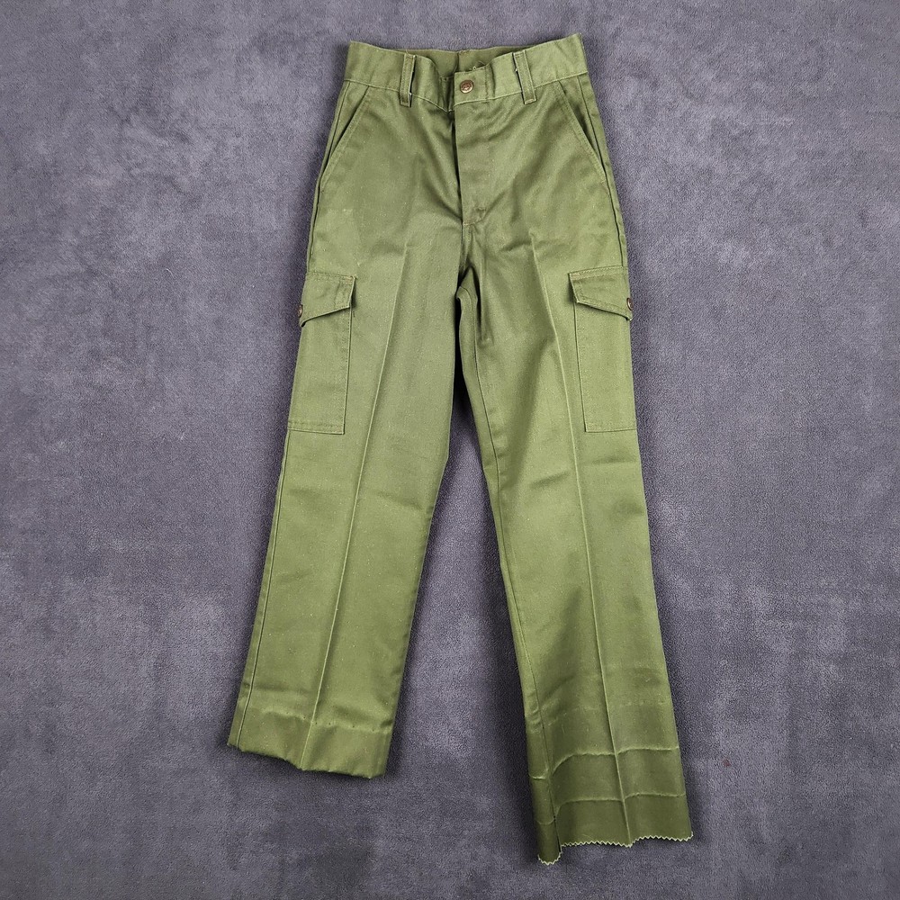 Vintage Boy Scouts of America Pants Youth 23×24 Green Uniform Cargo Pockets