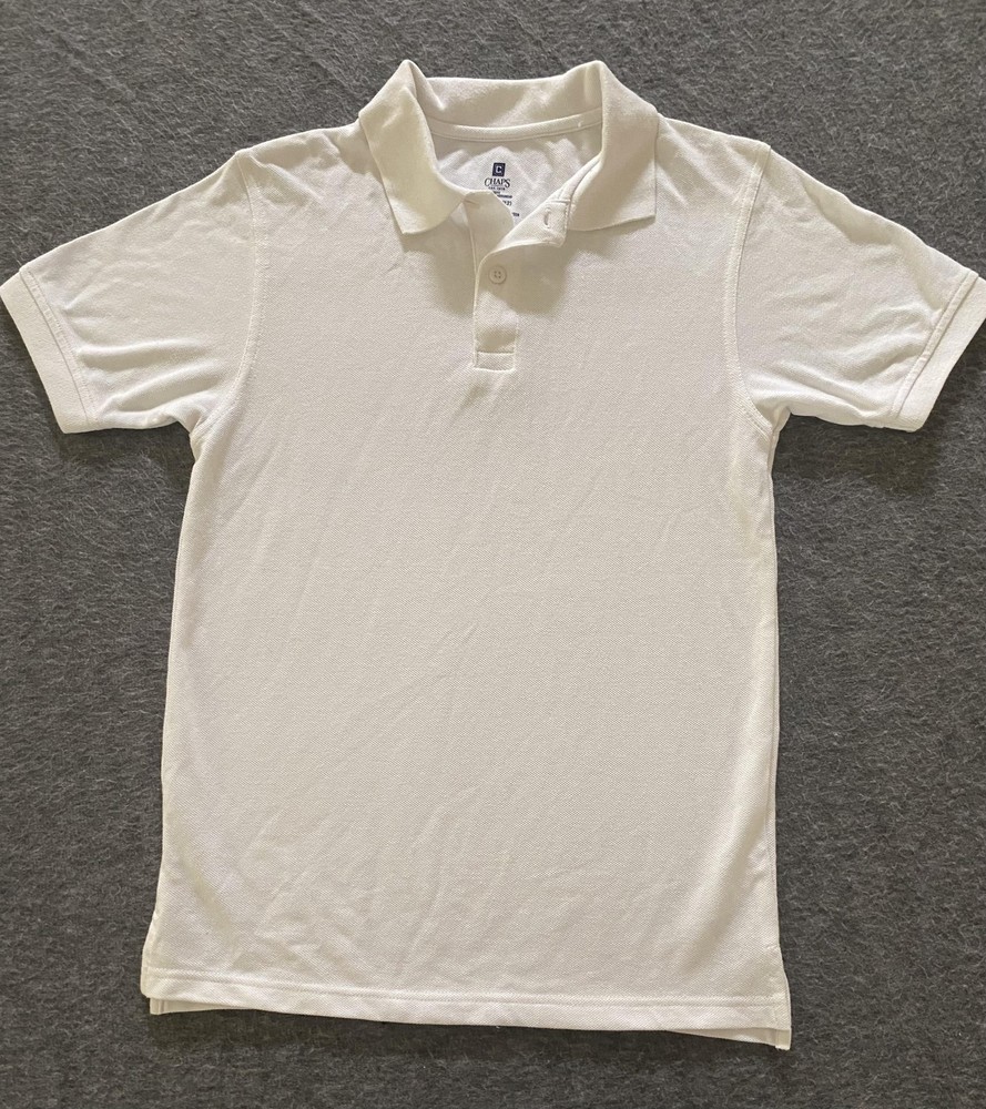 Chaps Polo Shirt Boys Medium 10/12 White School Uniform Regular Short Sleeve Top