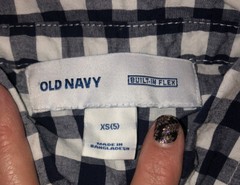 Boy’s Navy Blue & White Plaid Button Down Shirt From Old Navy, Size XS