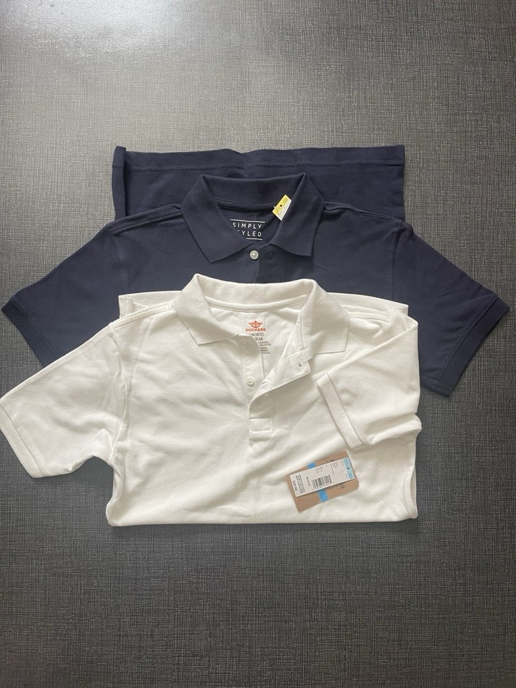 BOY 10-12: SCHOOL UNIFORM KNIT POLO SHIRTS & NAVY Blue & White