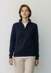 Nautica Kids Unisex T-Shirt Size L 14-16 Navy Quarter Zip Long Sleeve Uniform