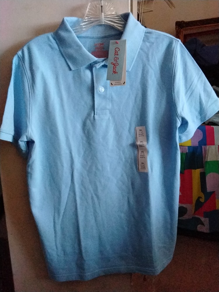 Cat & Jack Boys Youth XL 14 Blue Short Sleeve School Uniform Polo NWT