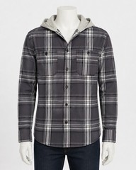 French Toast Boys Hooded Plaid Button-Front Shirt Gray Size 16 Long Sleeve