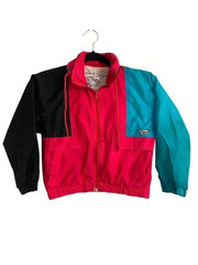 Vintage French Toast Red Teal Black Hooded Zip Up Windbreaker Colorblock Size 6