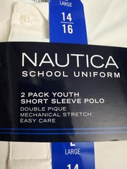 Boys Nautica School Uniform 2 Pack Short Sleeve Polo White Size L (14/16) NWT
