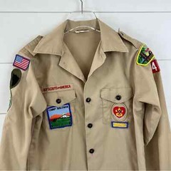 VTG BOY SCOUTS OF AMERICA Button Up Shirt Patches Size Youth 16