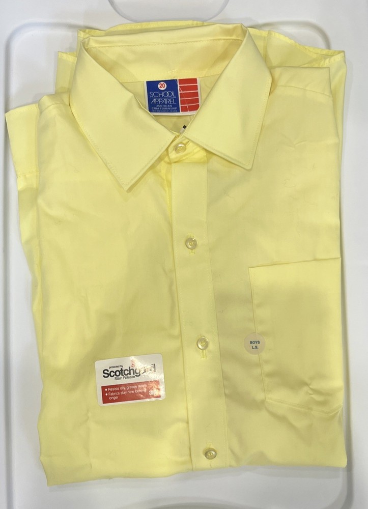 NWT Boys Light Yellow Long Sleeve Button Up Uniform Shirt Point Collar Size 18