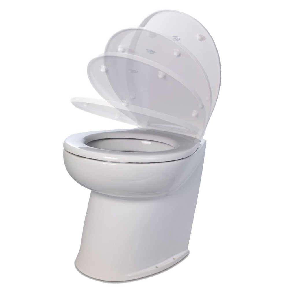 Jabsco Deluxe Flush 17″ Angled Back 12V Freshwater Electric Marine Toilet w/Sole