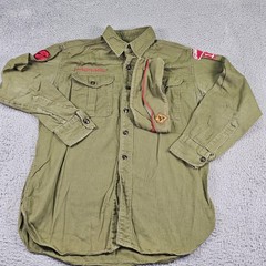 Vintage Boy Scouts Of America Uniform Shirt Hat Boys Medium Green Twill Patches