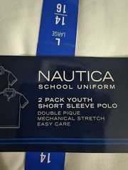 Boys Nautica School Uniform 2 Pack Short Sleeve Polo White Size L (14/16) NWT