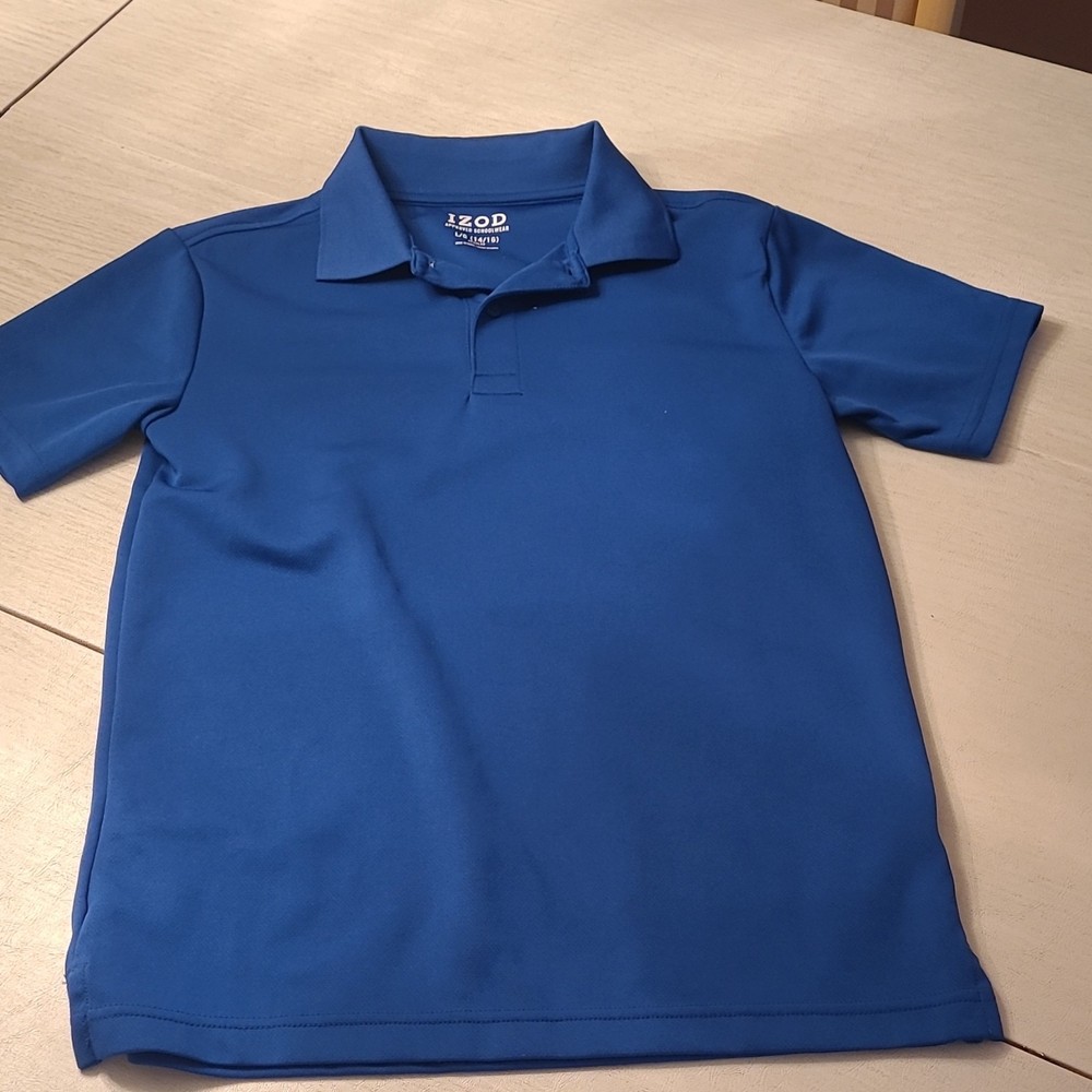 IZOD Boys Blue Polo Shirt Uniform Short Sleeve Size L (14/16)