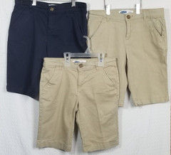 Old Navy Boys Built-In Flex Straight Uniform Shorts Blue/Beige Size 14 Lot of 3