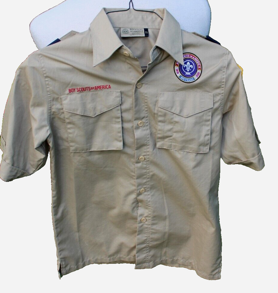 Boy Scouts Of America Button-Up Shirt Uniform Youth Sz Large Beige Short Sleeve