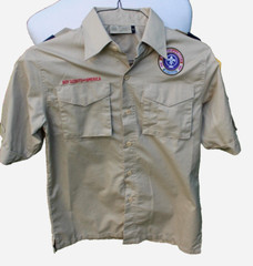 Boy Scouts Of America Button-Up Shirt Uniform Youth Sz Large Beige Short Sleeve