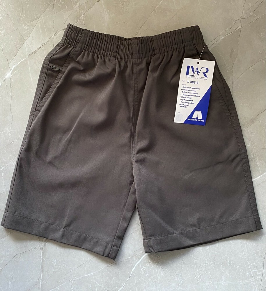 BNWT Boys Sz 12 LW Reid Brand Dark Grey Gaberdine Elastic Waist School Shorts