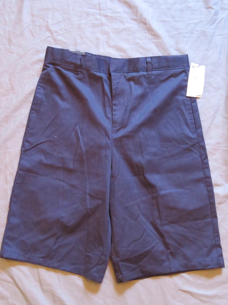 New French Toast Boy’s Unisex Uniform Navy Blue Khaki Shorts Flat Front Size 20