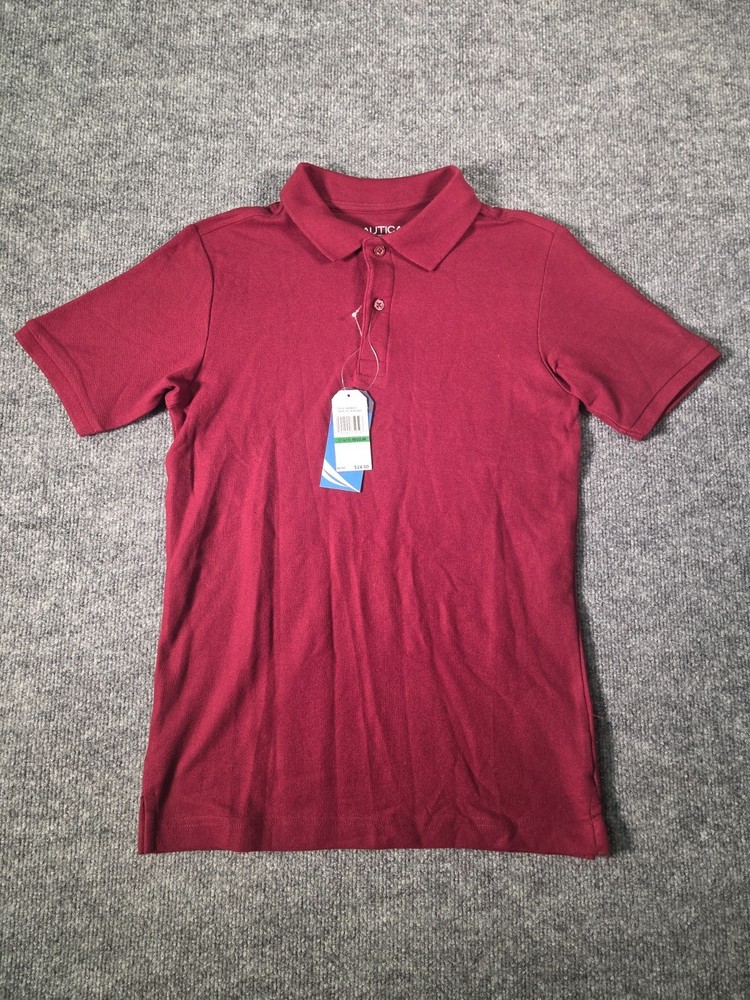 Nautica School Uniform New Polo Boys Sz L/G (14/16) Burgundy Performance Stretch
